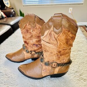 Brown Lizards embossed Women’s Western Cowboys Boots size 8.5 M
